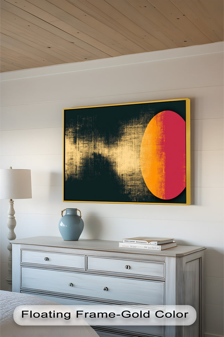 Rot &amp; Orange Eclipse Art – Minimalistisches Ölgemälde
