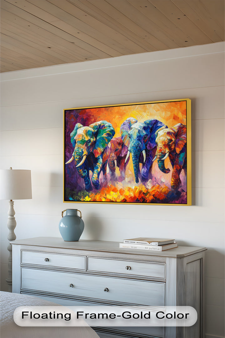 Elephant Herd at Dusk – Animal Oil Painting