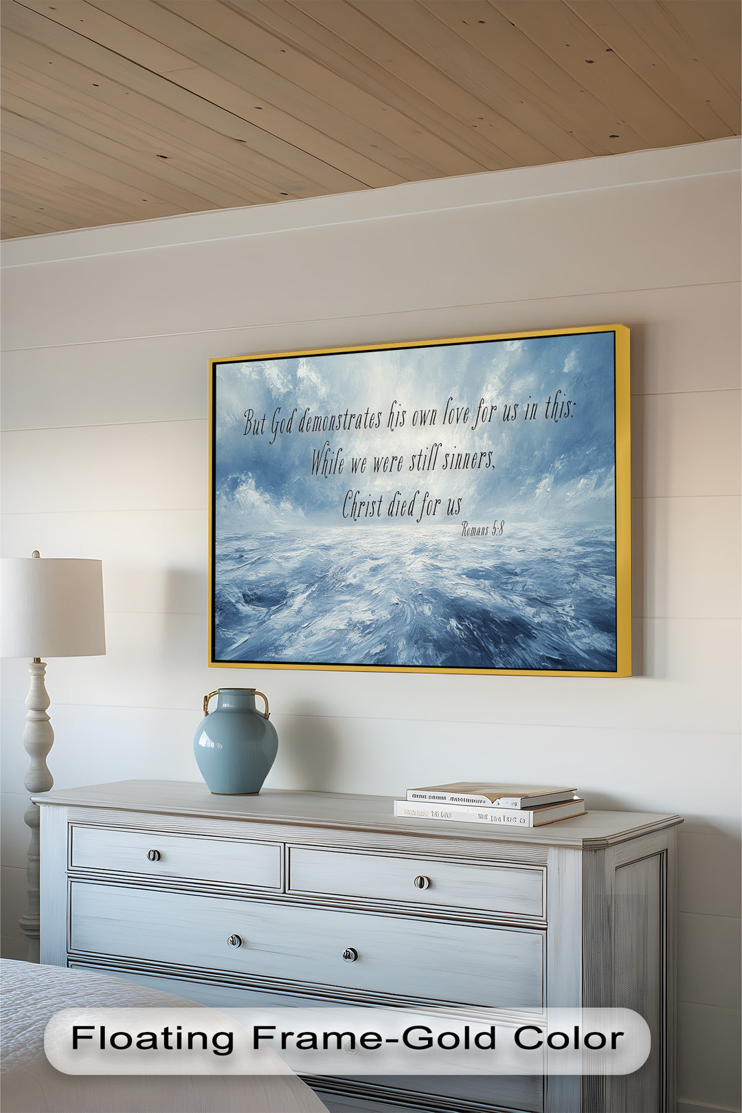 Romans 5:8 – Divine Love Bible Verse Oil Painting