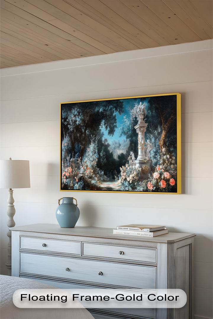 Moonlit Garden with Classical Column – Romantic Rococo Oil Painting