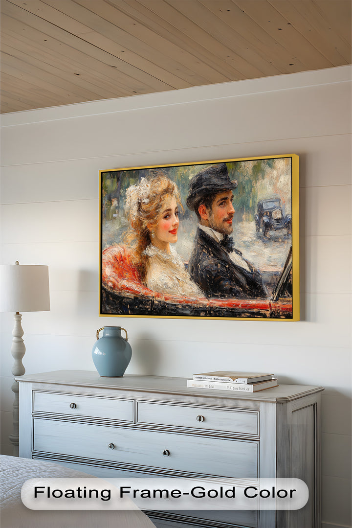 Charming Couple in a Vintage Car – Impressionist Oil Painting