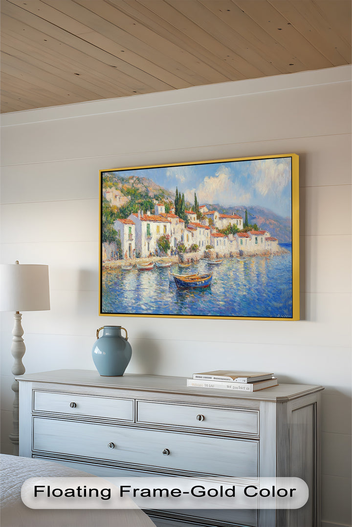 Sunlit Mediterranean Village – Coastal Impressionist Oil Painting