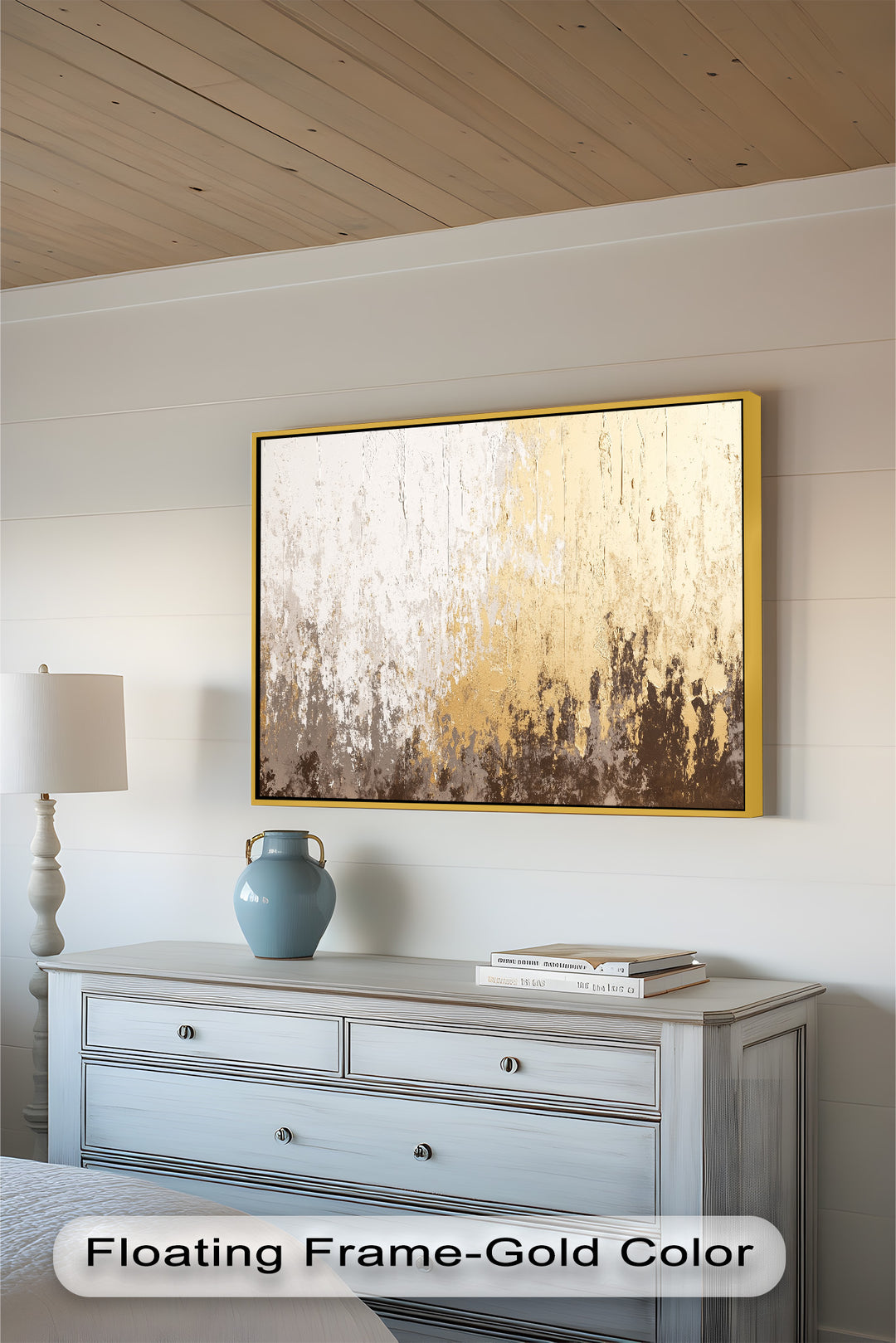 Abstrakte Kunst in Gold und Weiß – Modernes Luxus-Ölgemälde