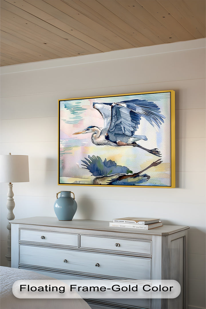 Flying Heron Bird Wall Art – Elegant Nature Oil Painting