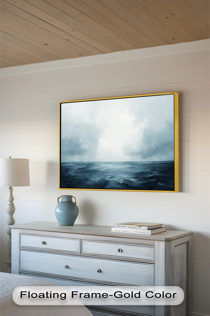 Ocean Horizon Calm – Minimalistisches blaues Meereslandschafts-Ölgemälde