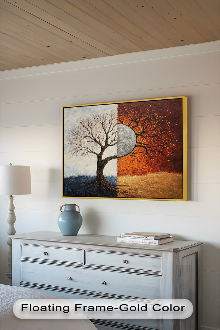 Duality of Seasons – Abstract Tree Oil Painting