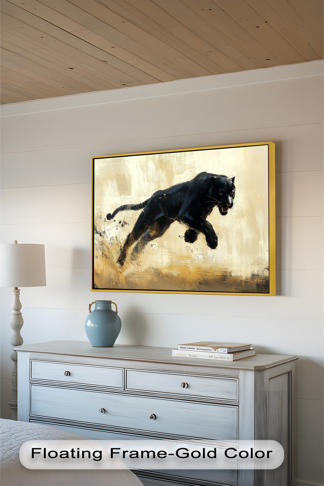 Charging Black Panther in Motion – Animal Oil Painting