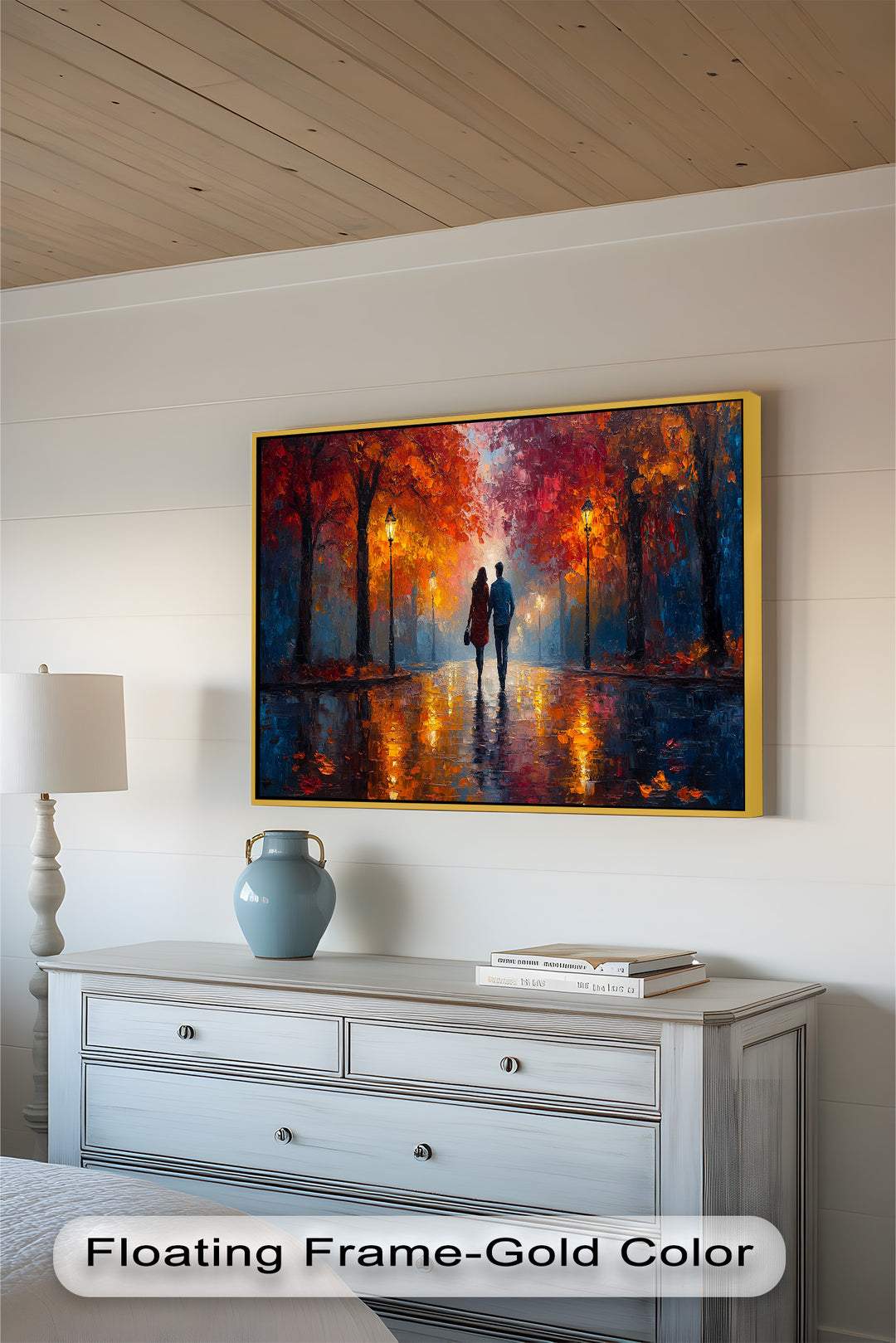 Romantic Walk Under Fiery Trees - Love Oil Painting