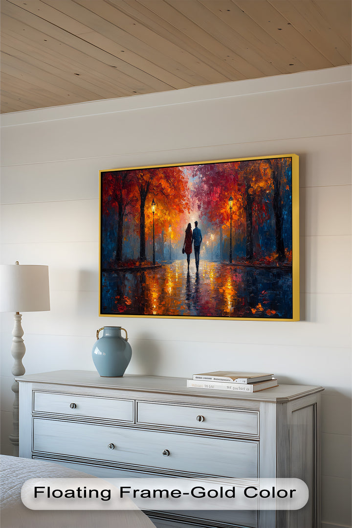 Romantic Walk Under Fiery Trees - Love Oil Painting