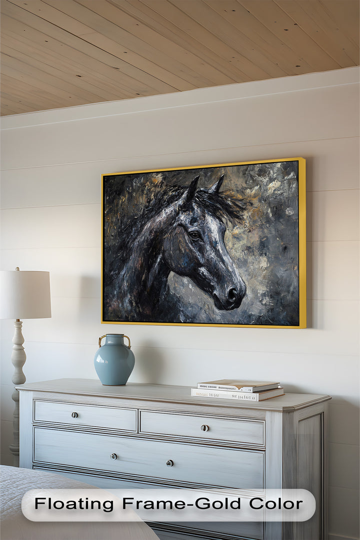 Black Horse Portrait - Animal Oil Painting