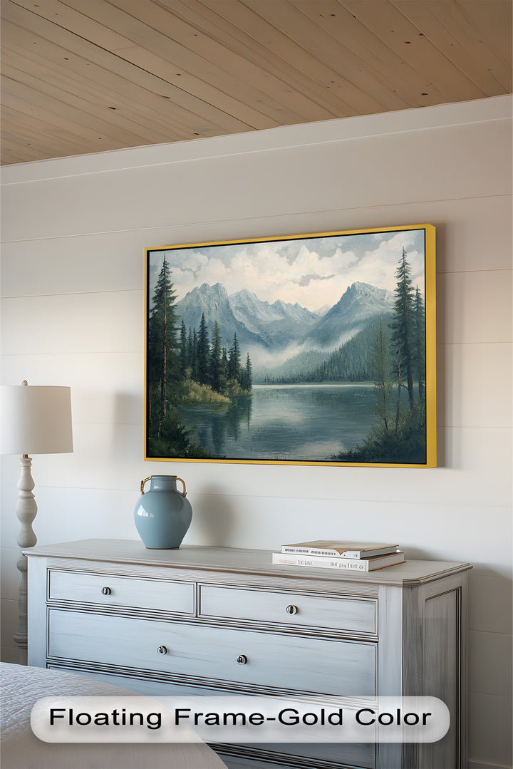 Wandkunst mit Bergseeblick – Landschaftsölgemälde