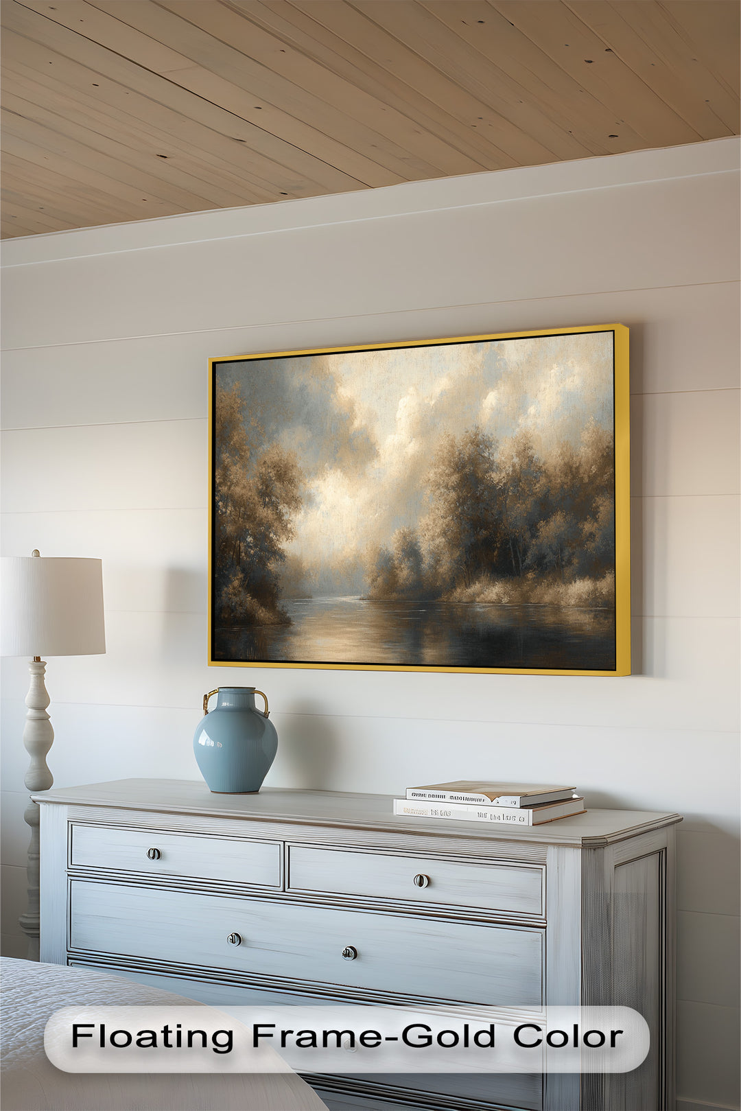 Serene River Landscape Wall Art – Modern Oil Painting