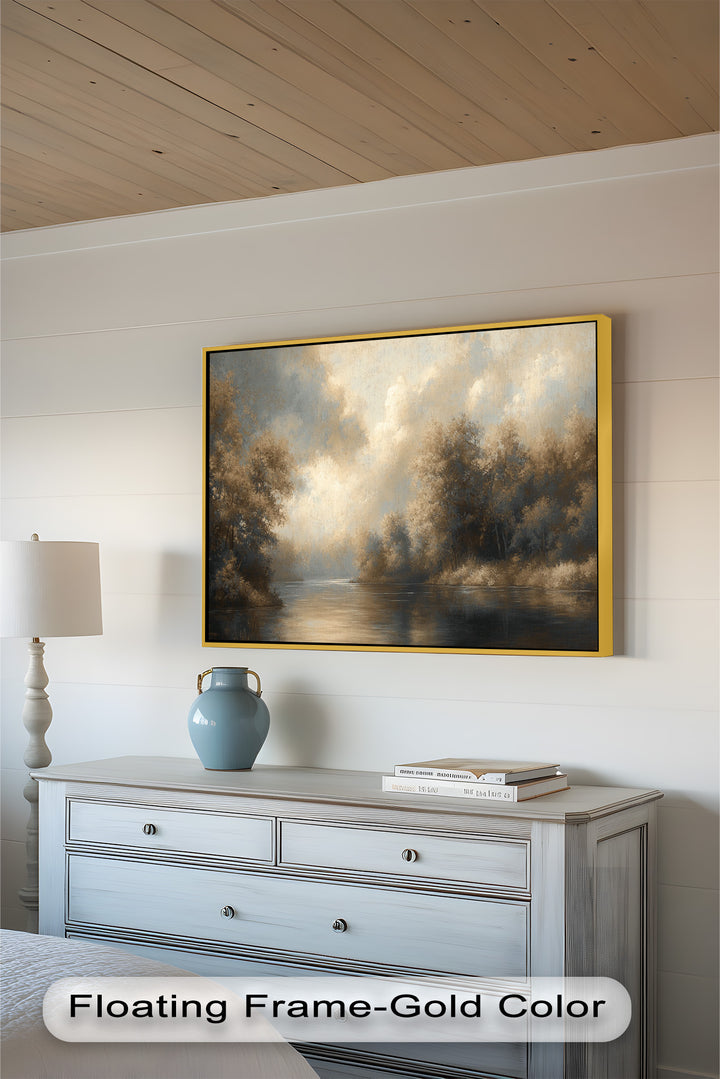 Serene River Landscape Wall Art – Modern Oil Painting