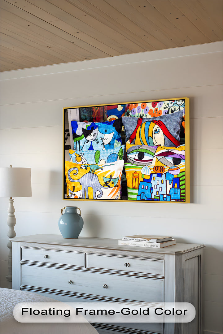 Colorful Cubist Cat & Face Pillows – Picasso Oil Painting