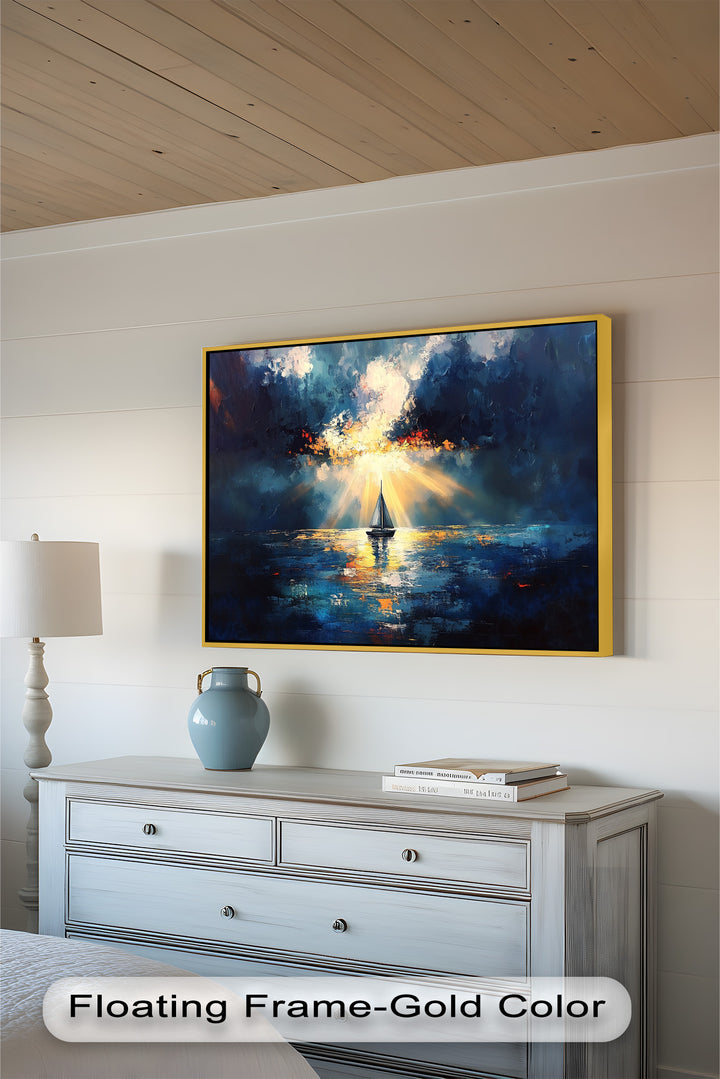 Radiant Horizon – Sailboat at Sunset Oil Painting
