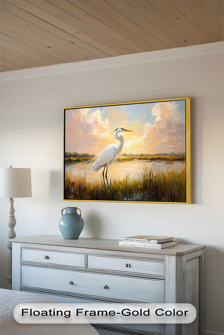 White Egret at Sunset – Animal Oil Painting