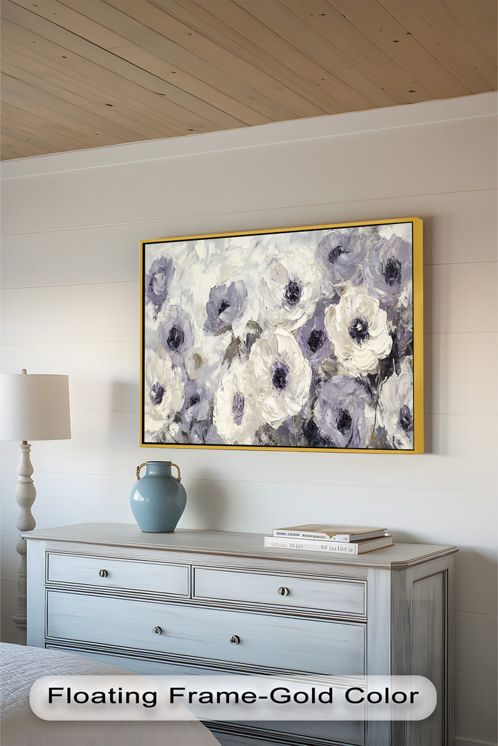Ivory Whispers – Cream and Lavender Anemone Flower Oil Painting