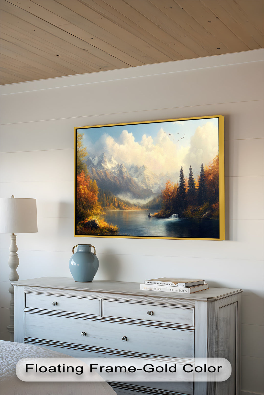 Herbstliche Seewandkunst – Ölgemälde einer Berglandschaft