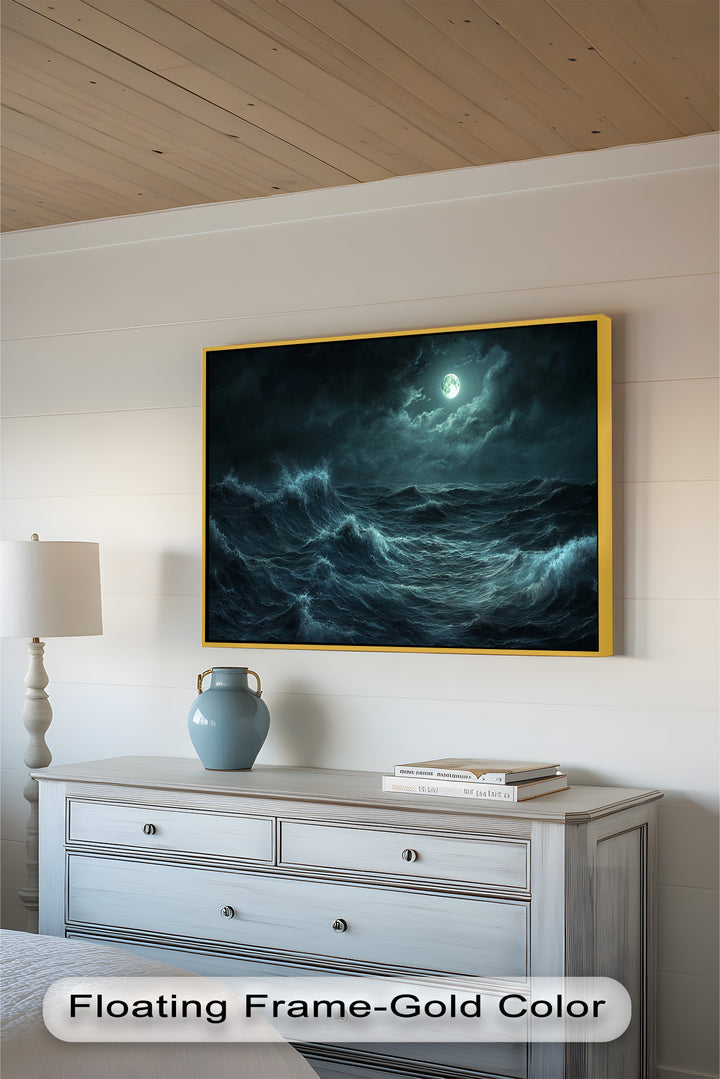 Ozeanwellen Wandkunst - Mondschein Sturm Meereslandschaft Ölgemälde