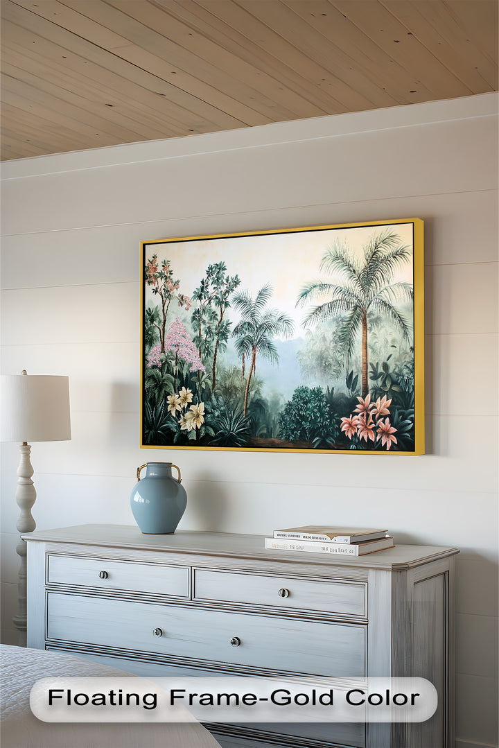 Floral Tropics Oasis – Palm Tree Oil Painting