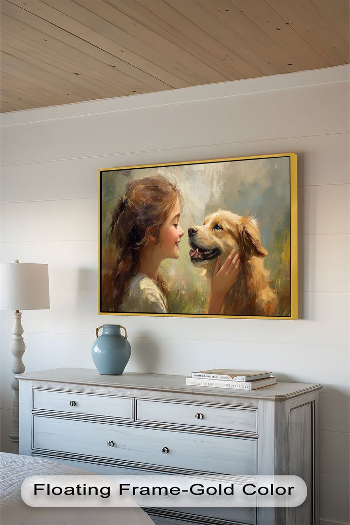 Girl and Golden Retriever in Gentle Light – Animal Oil Painting