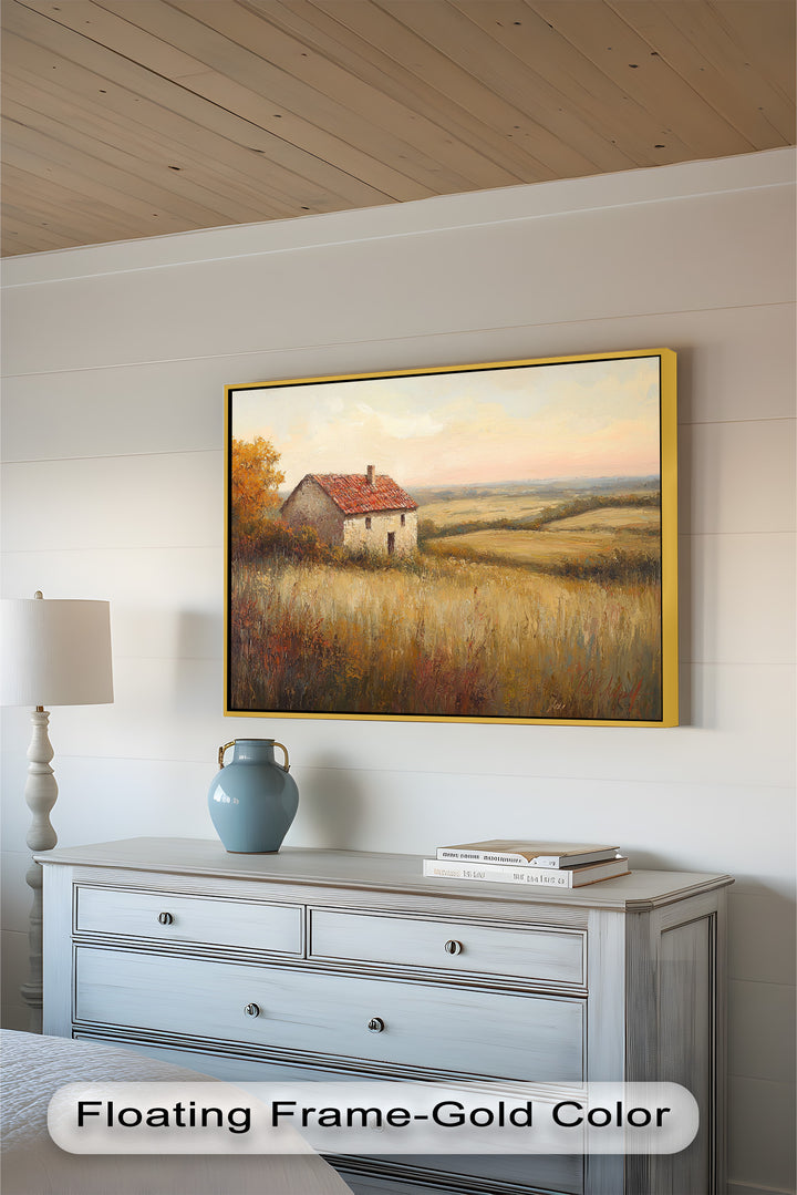 Rustikale Landhaus-Wandkunst – Golden Field Ölgemälde