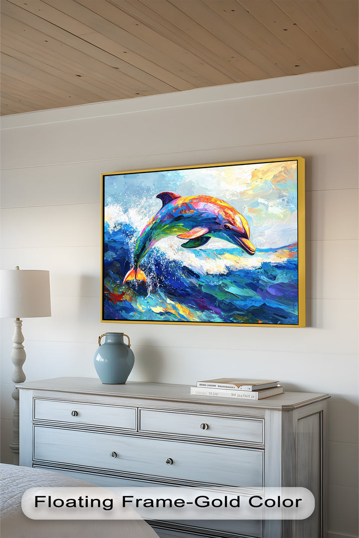 Dolphin Leaping Through Ocean Waves – Animal Oil Painting