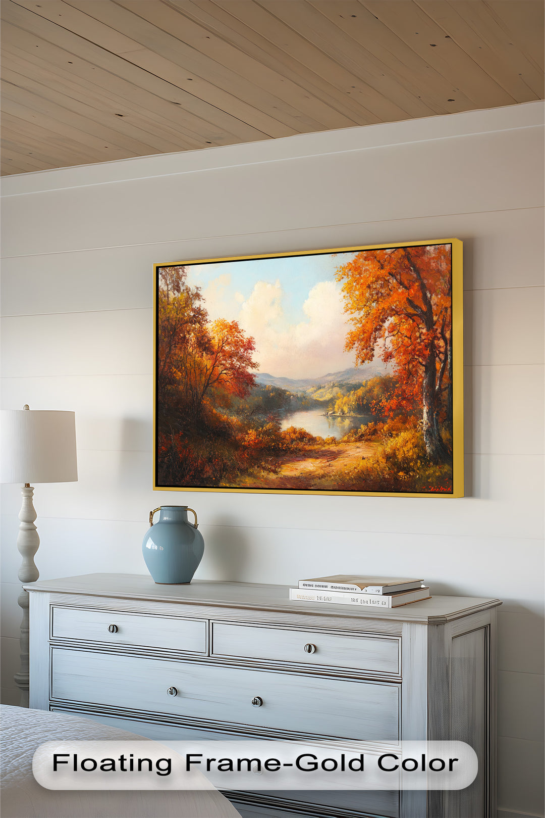 Golden Horizon – Ölgemälde mit herbstlichem Flussblick