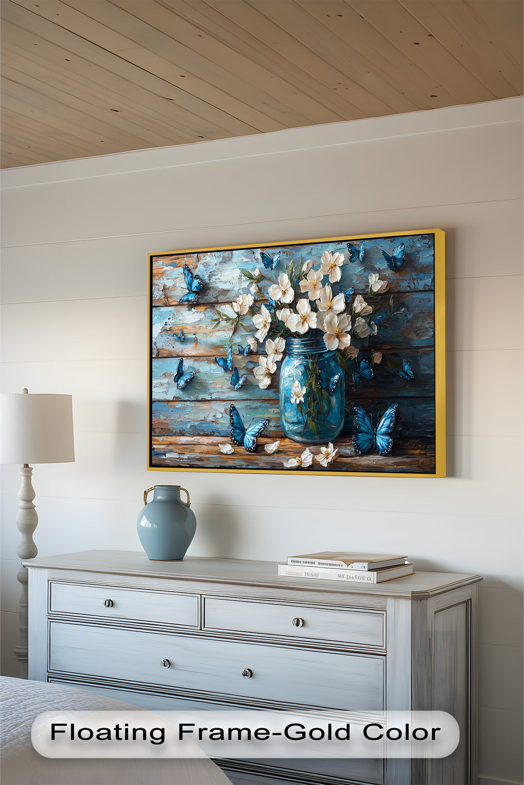 Flowers and Blue Butterflies – Elegant Nature Oil Painting