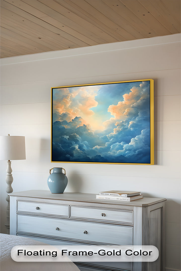 This atmospheric artwork captures the beauty of the sky in motion, blending rich textures and radiant colors to evoke a sense of serenity and wonder.