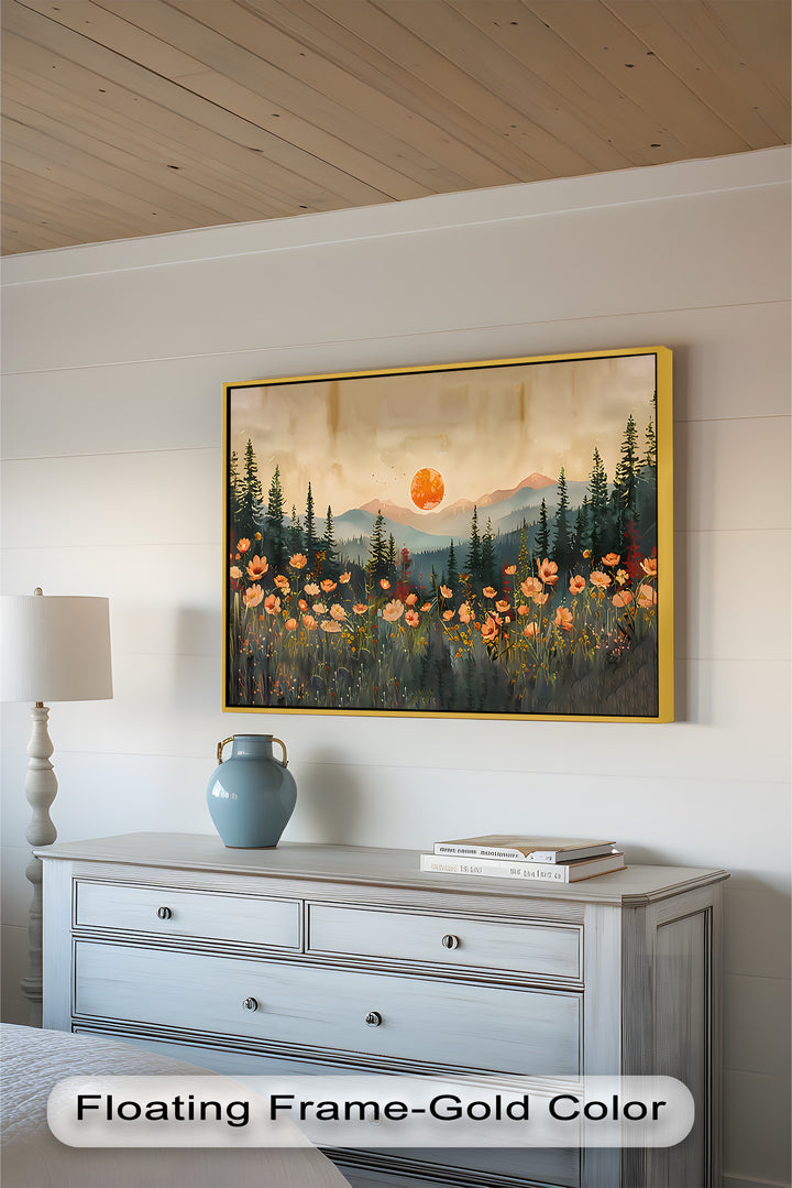 Sunset Floral Forest - Landscape Framed Oil Painting