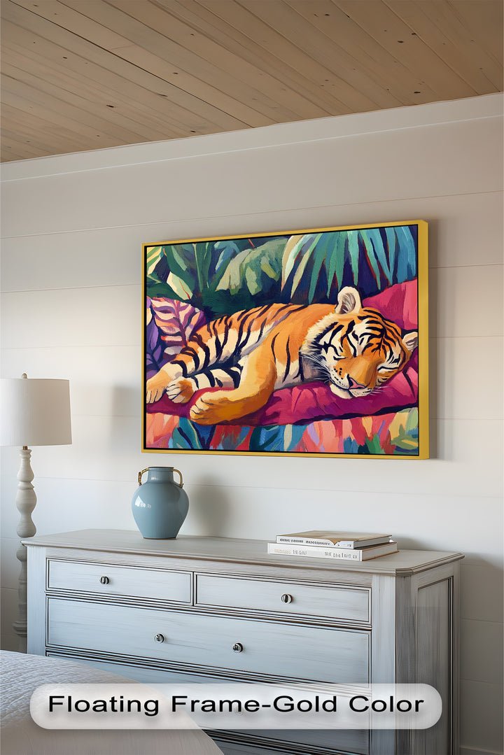 Resting Tiger Oil Painting – Fauvist Jungle Art
