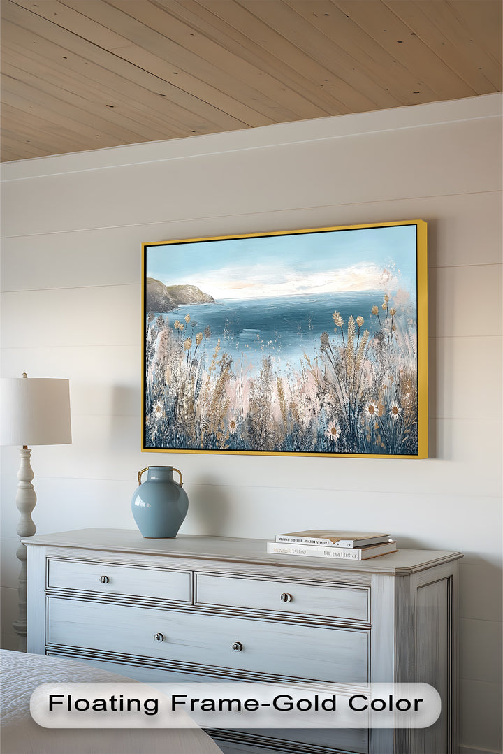 Wildflower Ocean View Wall Art – Framed Oil Painting