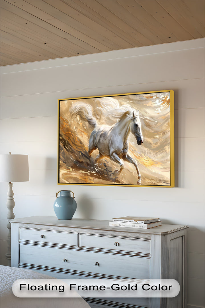 Majestic White Horse – Dynamic Equine Oil Painting
