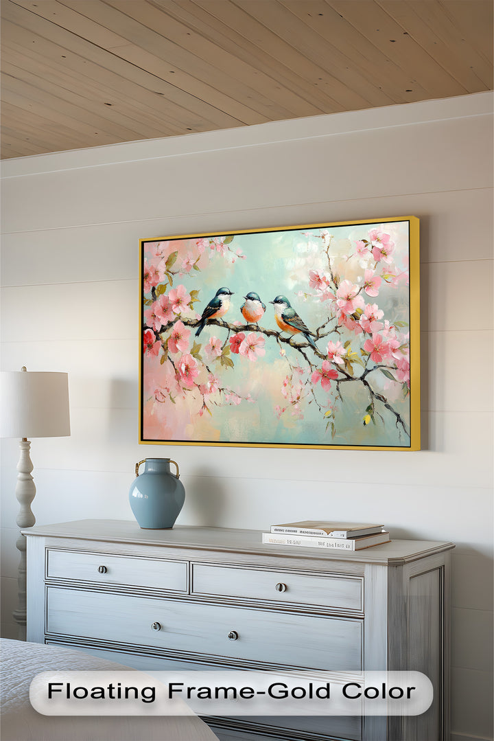 Three Birds Among Blossoms – Animal Oil Painting