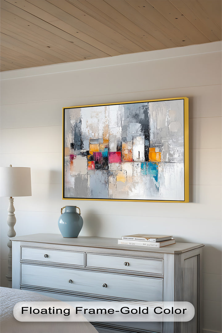 Urban Geometry – Color Block Cityscape Abstract Oil Painting