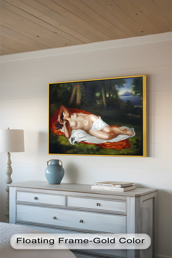 Goddess of the Grove – Renaissance Nude Reclining in Nature Oil Painting