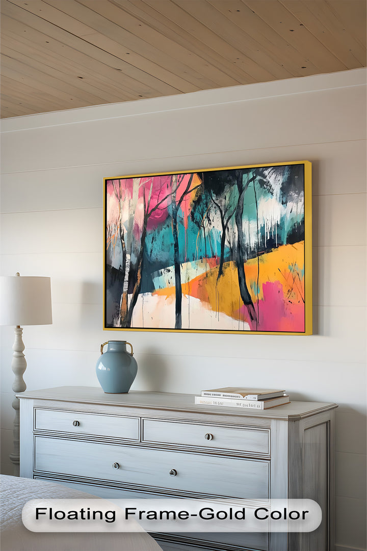 Neon Grove Farbgetränkte Traumlandschaft - Abstraktes Ölgemälde