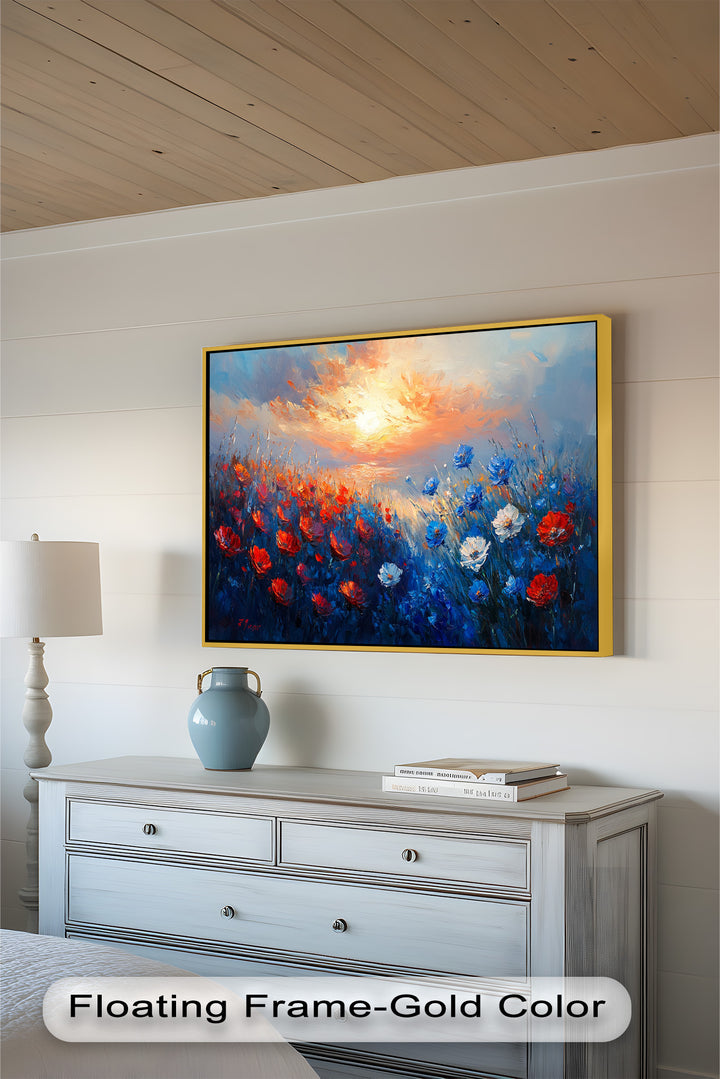 Wildflower Sunset Symphony – Colorful Horizon Flower Oil Painting