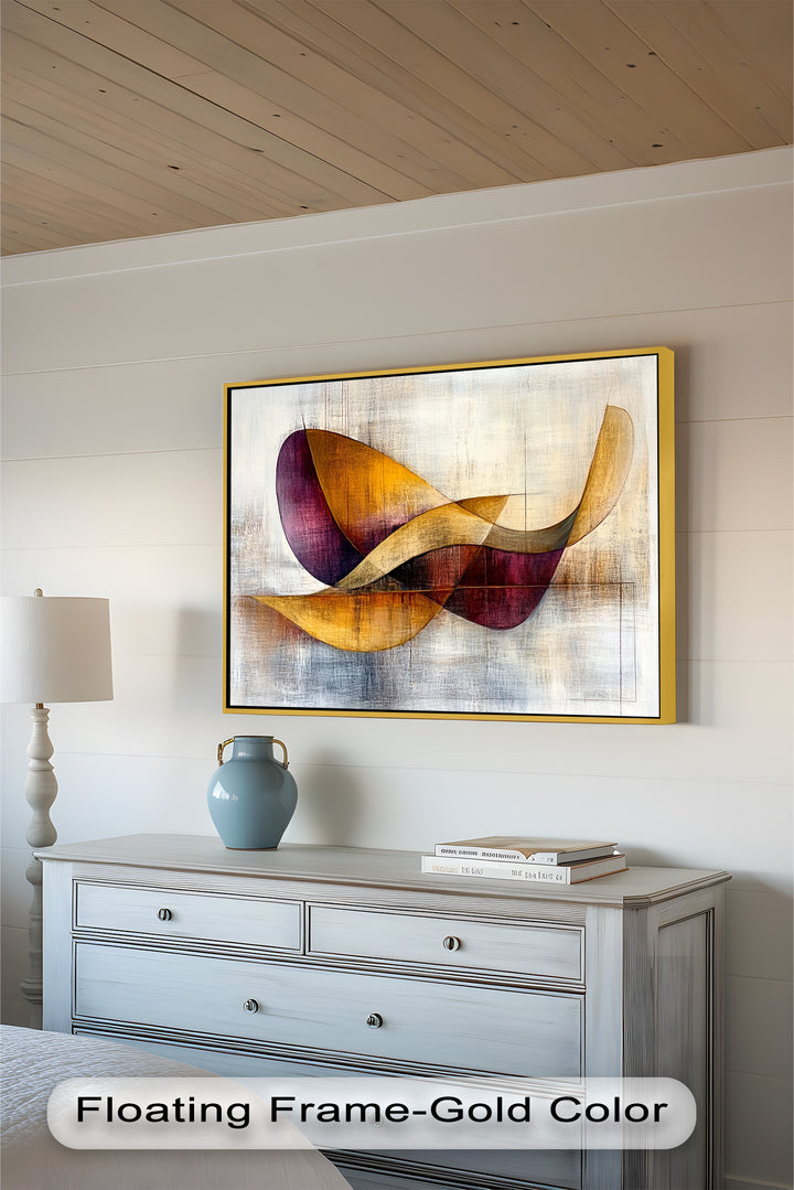 Dynamic abstract design blending bold movement with soft textured layers.
