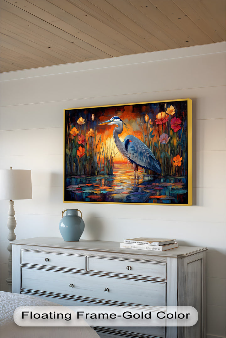 Heron at Sunset  – Animal Oil Painting