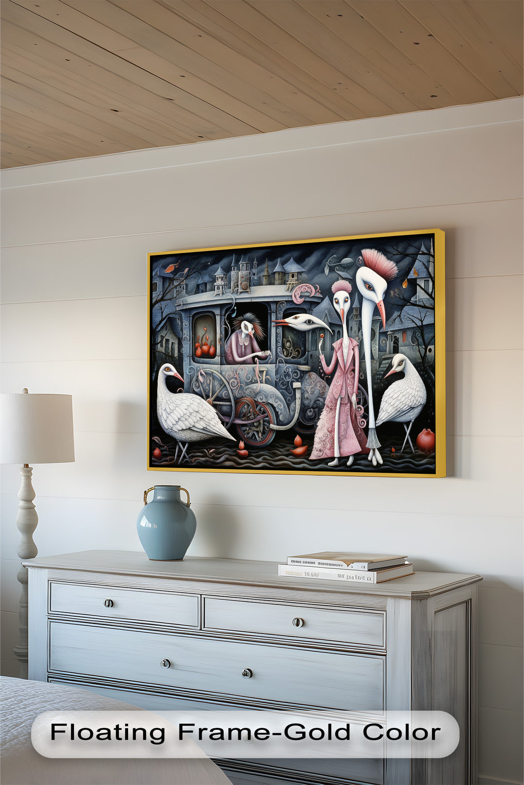 Crimson Couriers – Surreal Carriage Scene Oil Painting