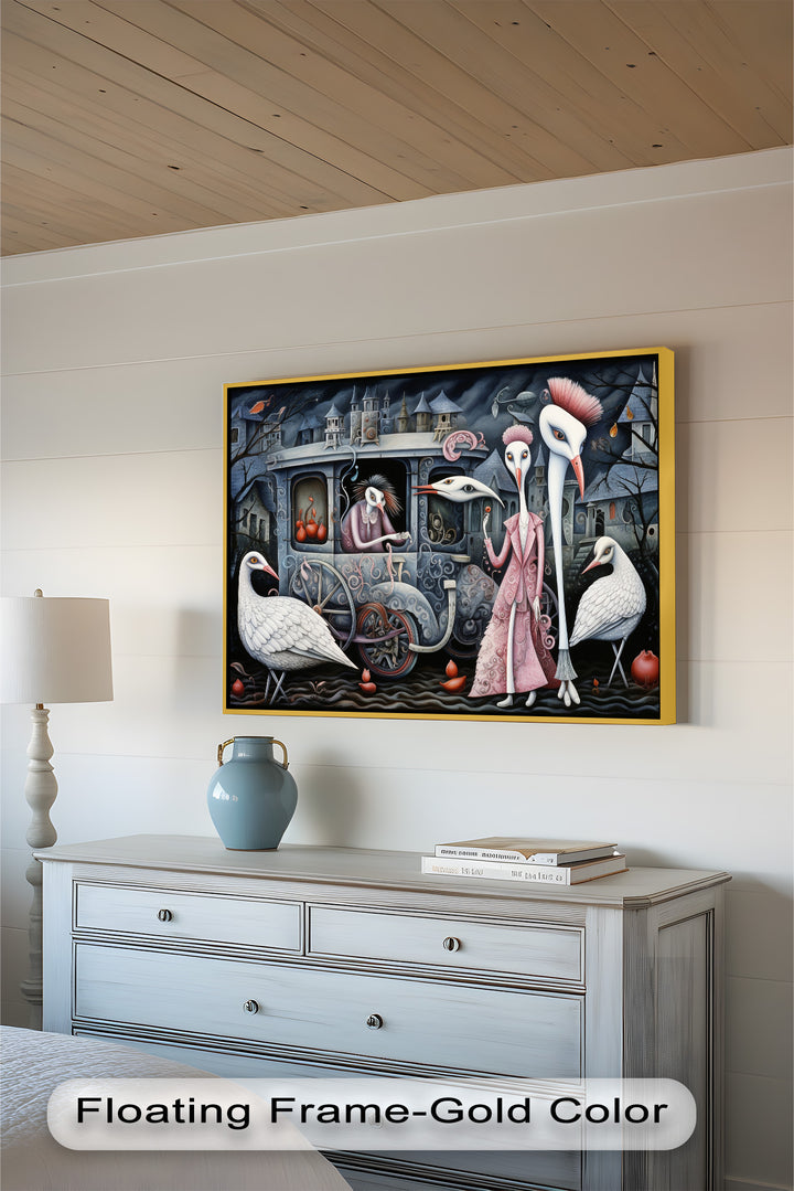 Crimson Couriers – Surreal Carriage Scene Oil Painting