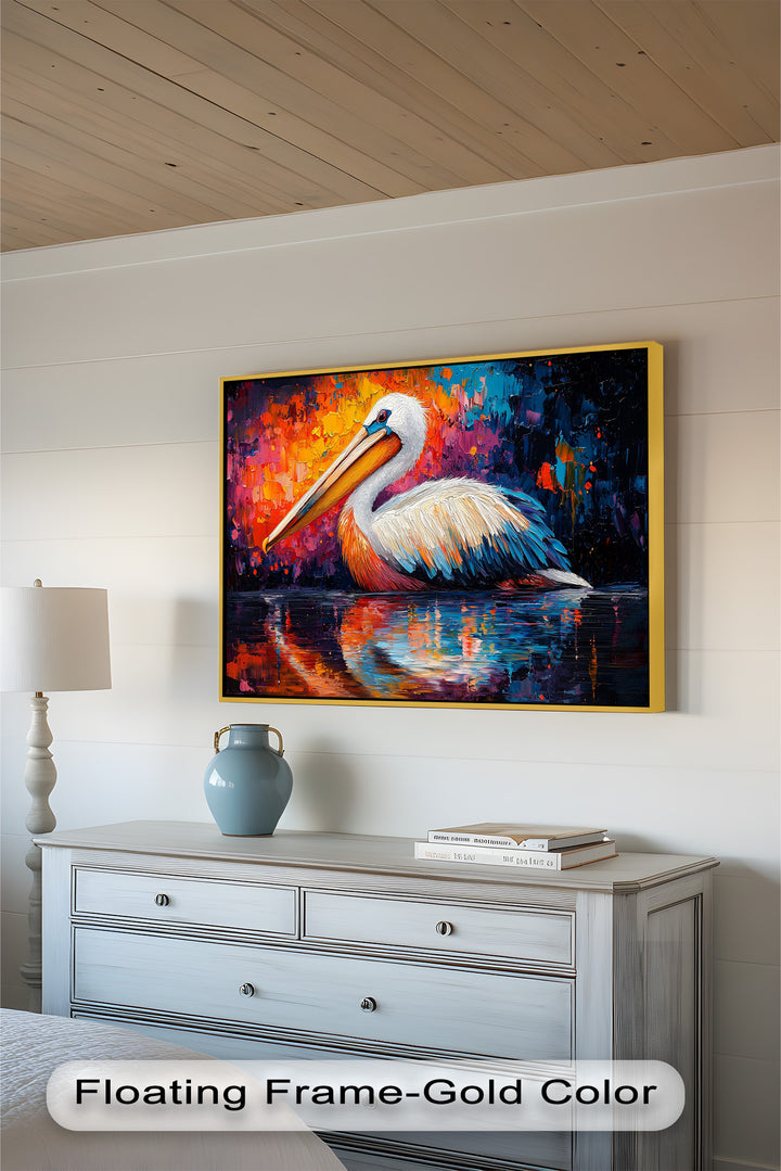 Sunset Pelican on Water – Animal Oil Painting