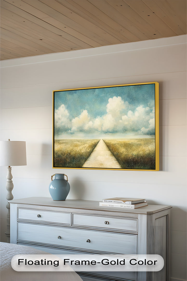 A poetic tribute to clarity and journey, this painting captures the stillness and inspiration of an open road under a sky full of dreams.