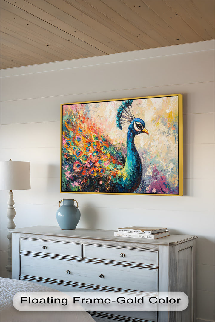 Peacock in Blooming Hues - Animal Oil Painting