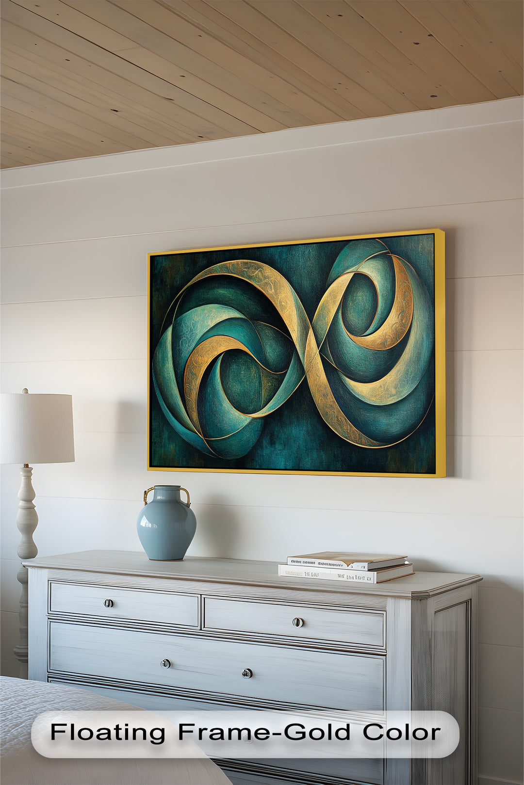 Infinity Loop Abstract – Teal & Gold Modern Oil Painting