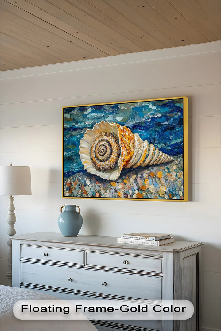 Whispers of the Sea – Spiral Shell on Coastal Shoreline Oil Painting - MyPhotoStation