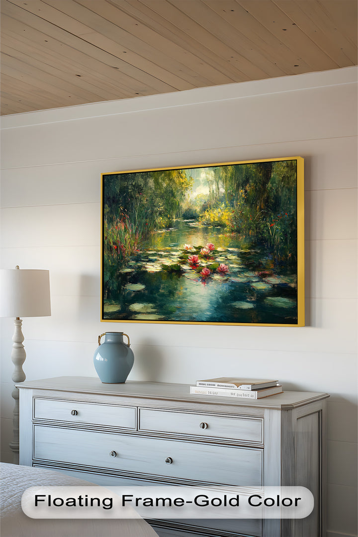 Tranquil Water Lilies in Sunlit Pond – Impressionist Oil Painting