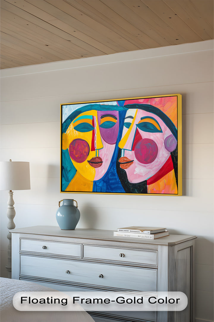 Unified Gaze – Vibrant Dual Portrait Picasso Oil Painting